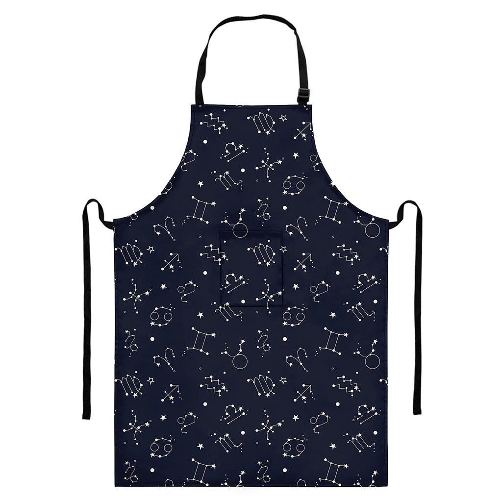 Zodiac Star Signs Pattern Print Bib Apron With Pocket