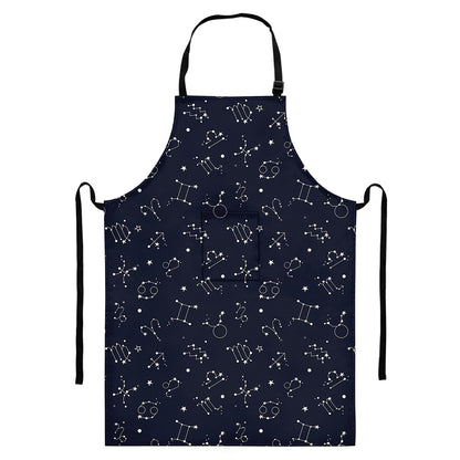 Zodiac Star Signs Pattern Print Bib Apron With Pocket