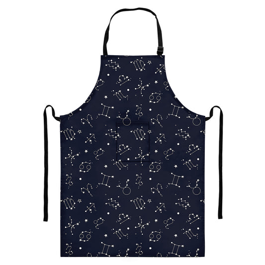 Zodiac Star Signs Pattern Print Bib Apron With Pocket