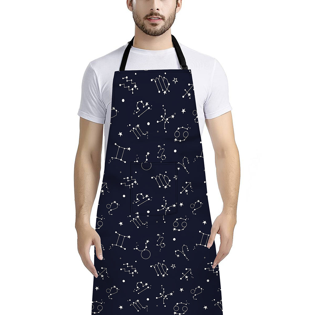 Zodiac Star Signs Pattern Print Bib Apron With Pocket