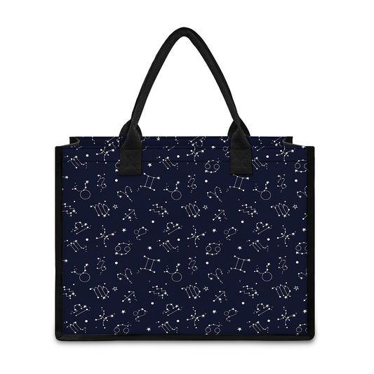 Zodiac Star Signs Pattern Print Canvas Tote Bag
