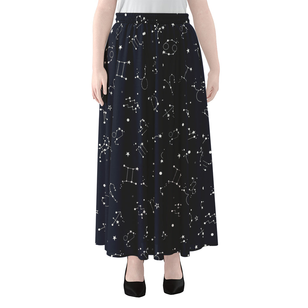 Zodiac Star Signs Pattern Print Chiffon Maxi Skirt