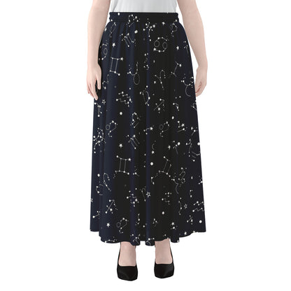 Zodiac Star Signs Pattern Print Chiffon Maxi Skirt