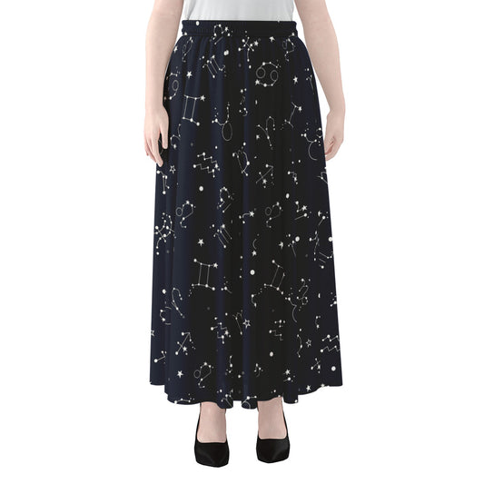 Zodiac Star Signs Pattern Print Chiffon Maxi Skirt