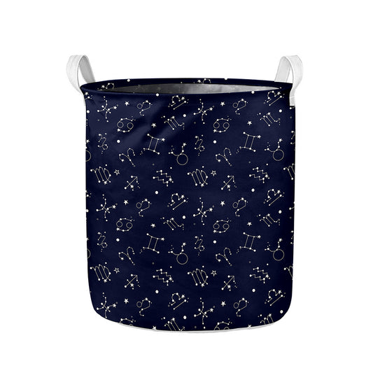 Zodiac Star Signs Pattern Print Collapsible Laundry Basket