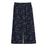 Zodiac Star Signs Pattern Print Cotton Front Slit Maxi Skirt