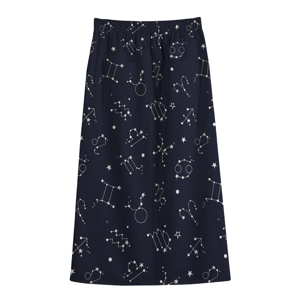 Zodiac Star Signs Pattern Print Cotton Front Slit Maxi Skirt