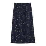 Zodiac Star Signs Pattern Print Cotton Front Slit Maxi Skirt