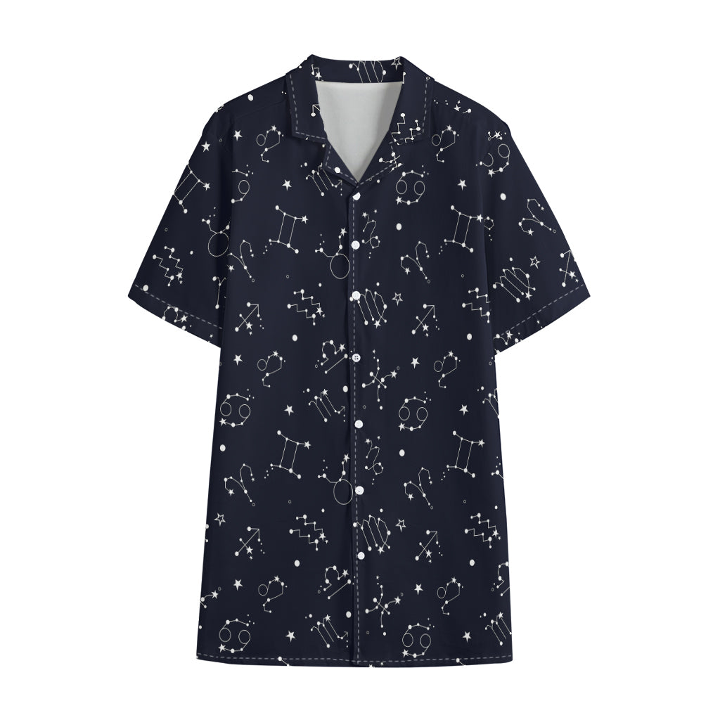 Zodiac Star Signs Pattern Print Cotton Hawaiian Shirt