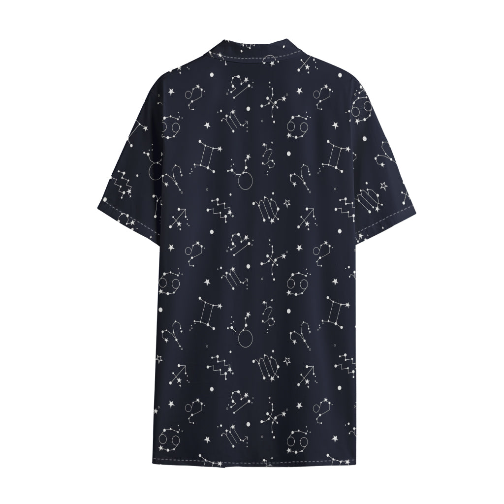 Zodiac Star Signs Pattern Print Cotton Hawaiian Shirt