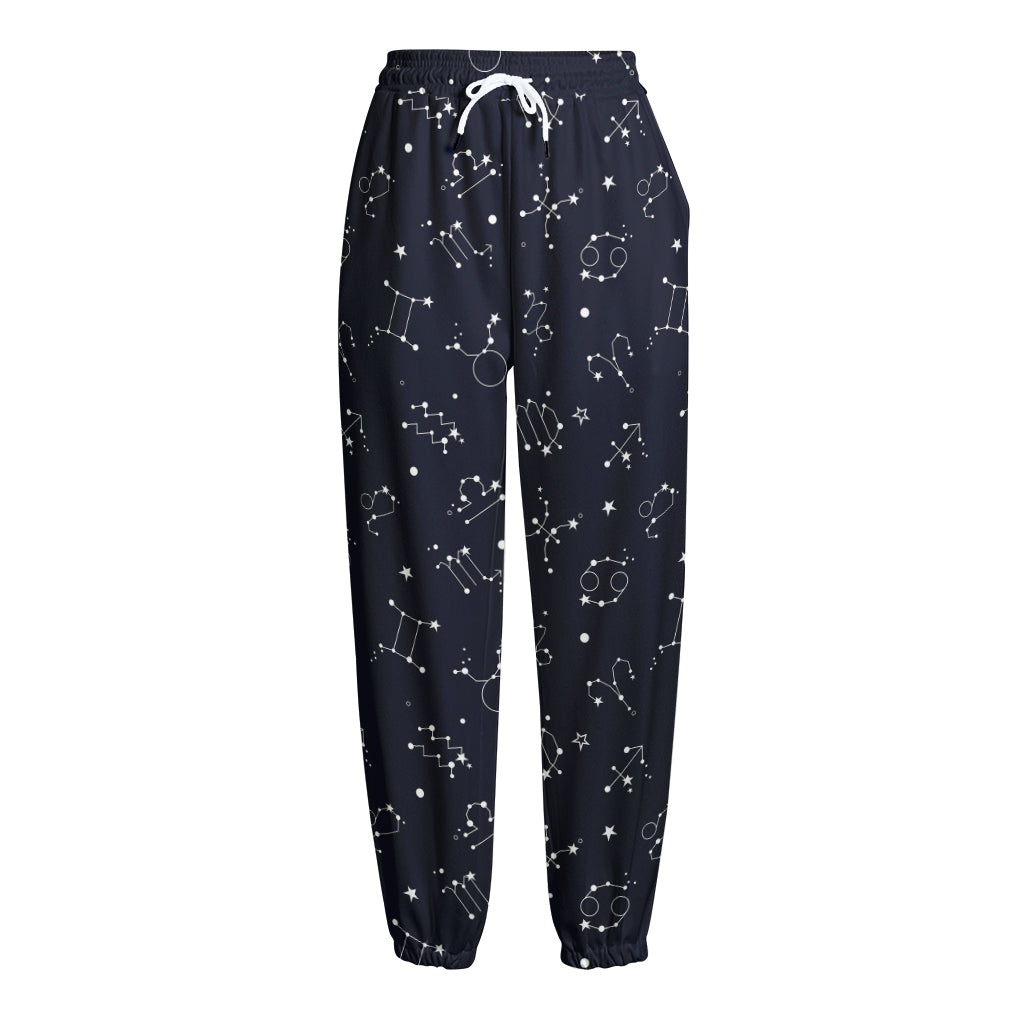 Zodiac Star Signs Pattern Print Fleece Lined Knit Pants