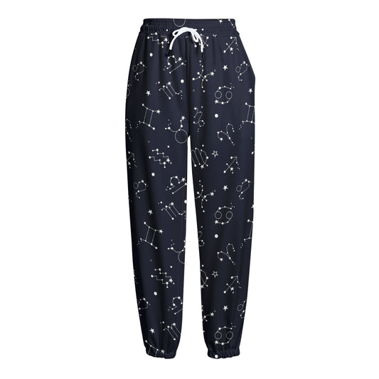 Zodiac Star Signs Pattern Print Fleece Lined Knit Pants