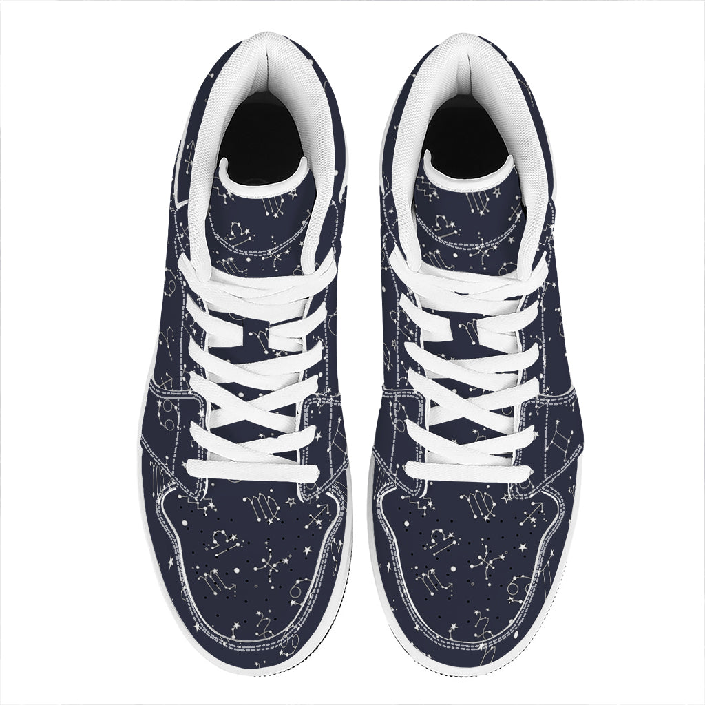 Zodiac Star Signs Pattern Print High Top Leather Sneakers