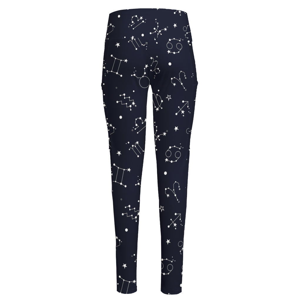 Zodiac Star Signs Pattern Print High-Waisted Pocket Leggings