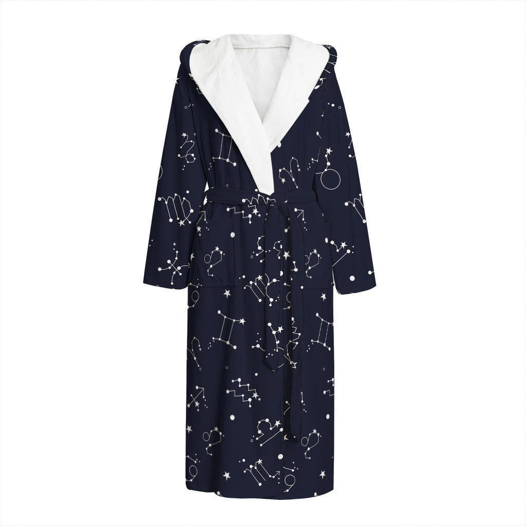 Zodiac Star Signs Pattern Print Hooded Bathrobe