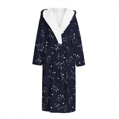 Zodiac Star Signs Pattern Print Hooded Bathrobe