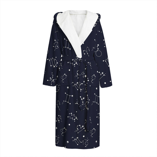 Zodiac Star Signs Pattern Print Hooded Bathrobe