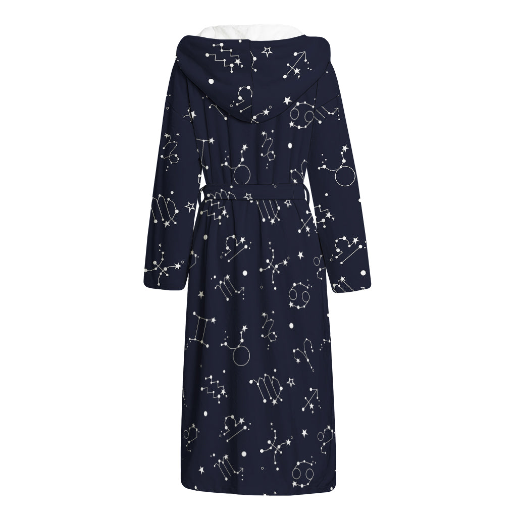 Zodiac Star Signs Pattern Print Hooded Bathrobe