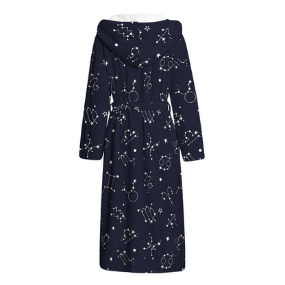 Zodiac Star Signs Pattern Print Hooded Bathrobe