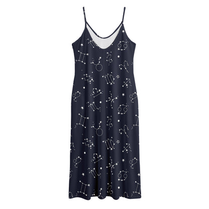 Zodiac Star Signs Pattern Print Jersey Midi Cami Dress