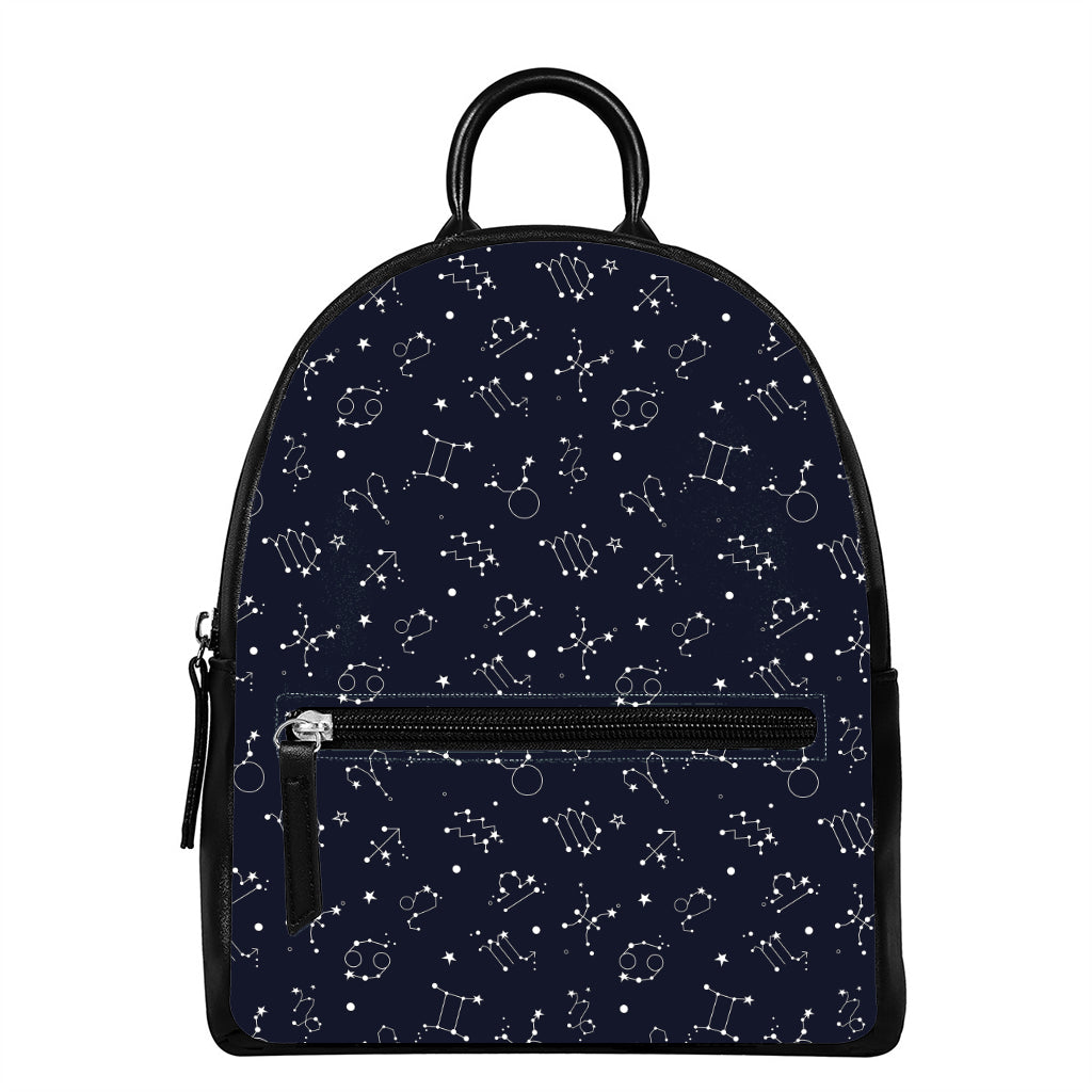 Zodiac Star Signs Pattern Print Leather Backpack