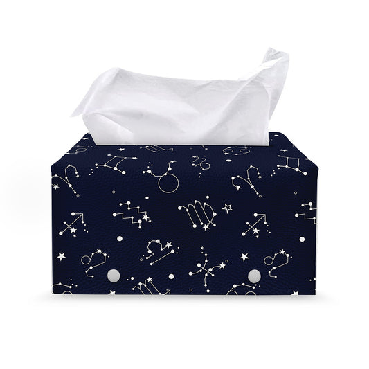 Zodiac Star Signs Pattern Print Leather Tissue Box Cover