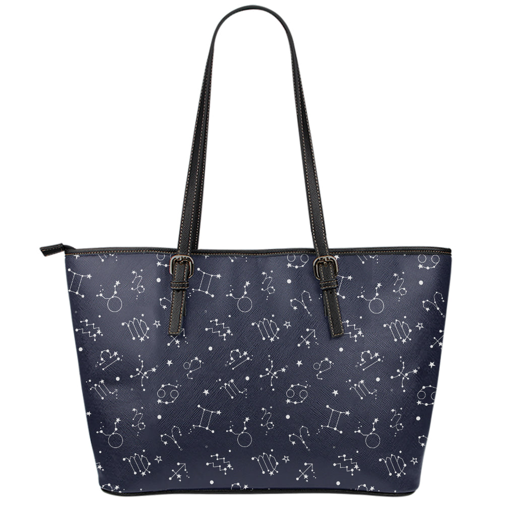 Zodiac Star Signs Pattern Print Leather Tote Bag