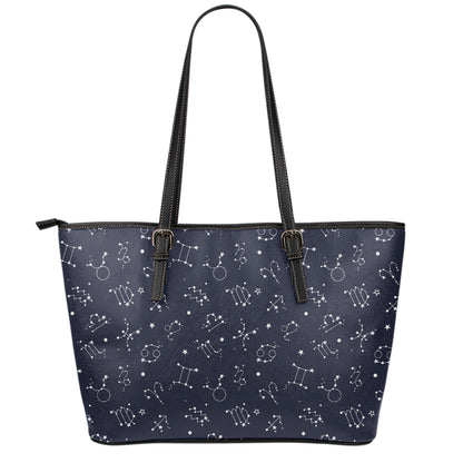 Zodiac Star Signs Pattern Print Leather Tote Bag