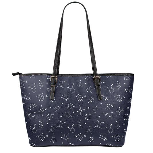 Zodiac Star Signs Pattern Print Leather Tote Bag