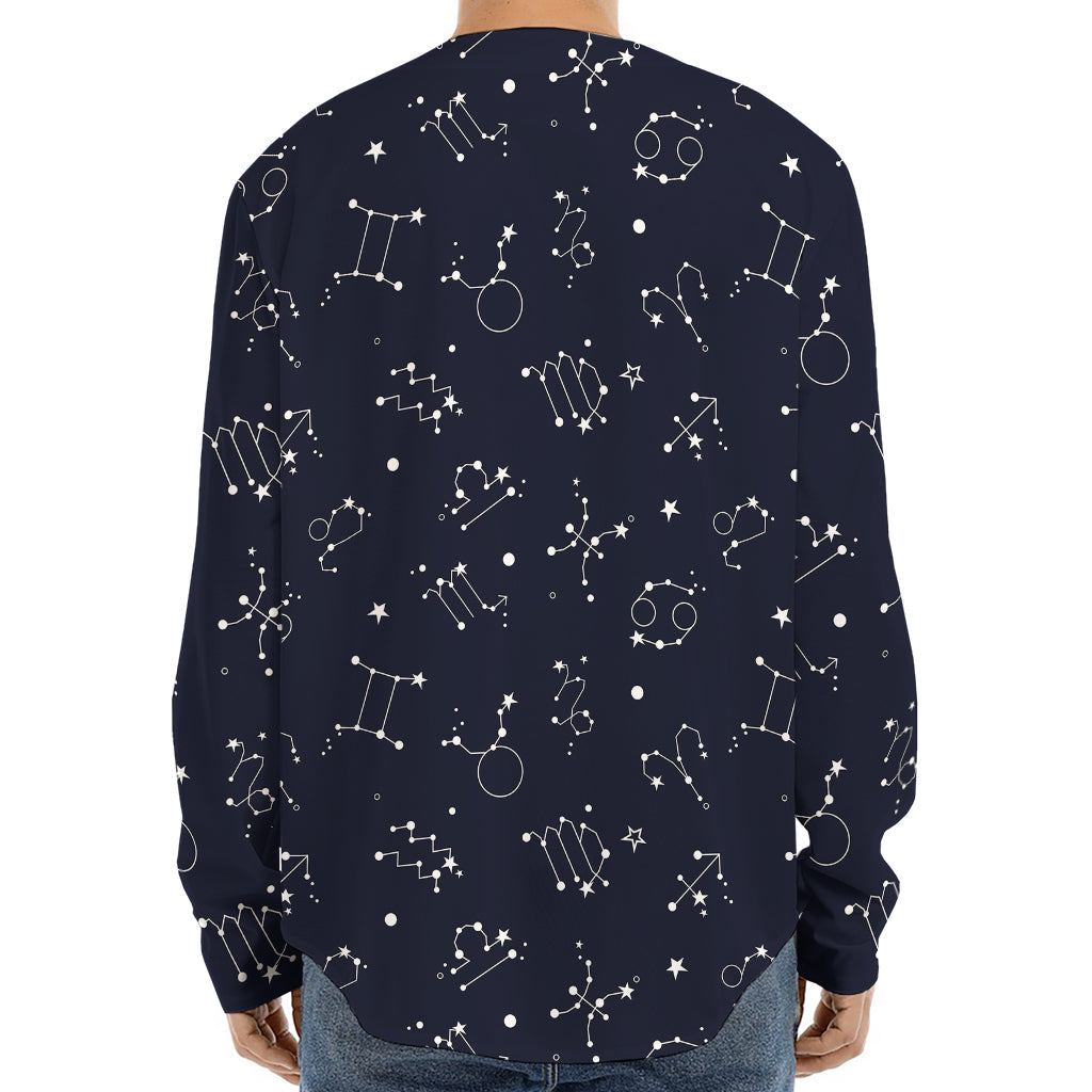 Zodiac Star Signs Pattern Print Long Sleeve Baseball Jersey