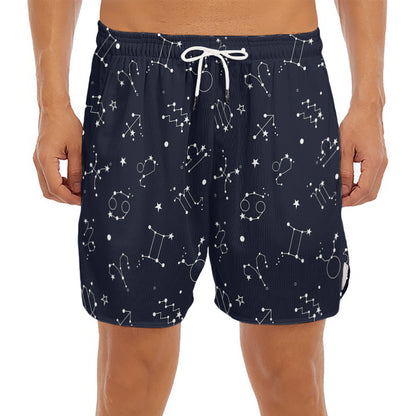 Zodiac Star Signs Pattern Print Men's Split Running Shorts
