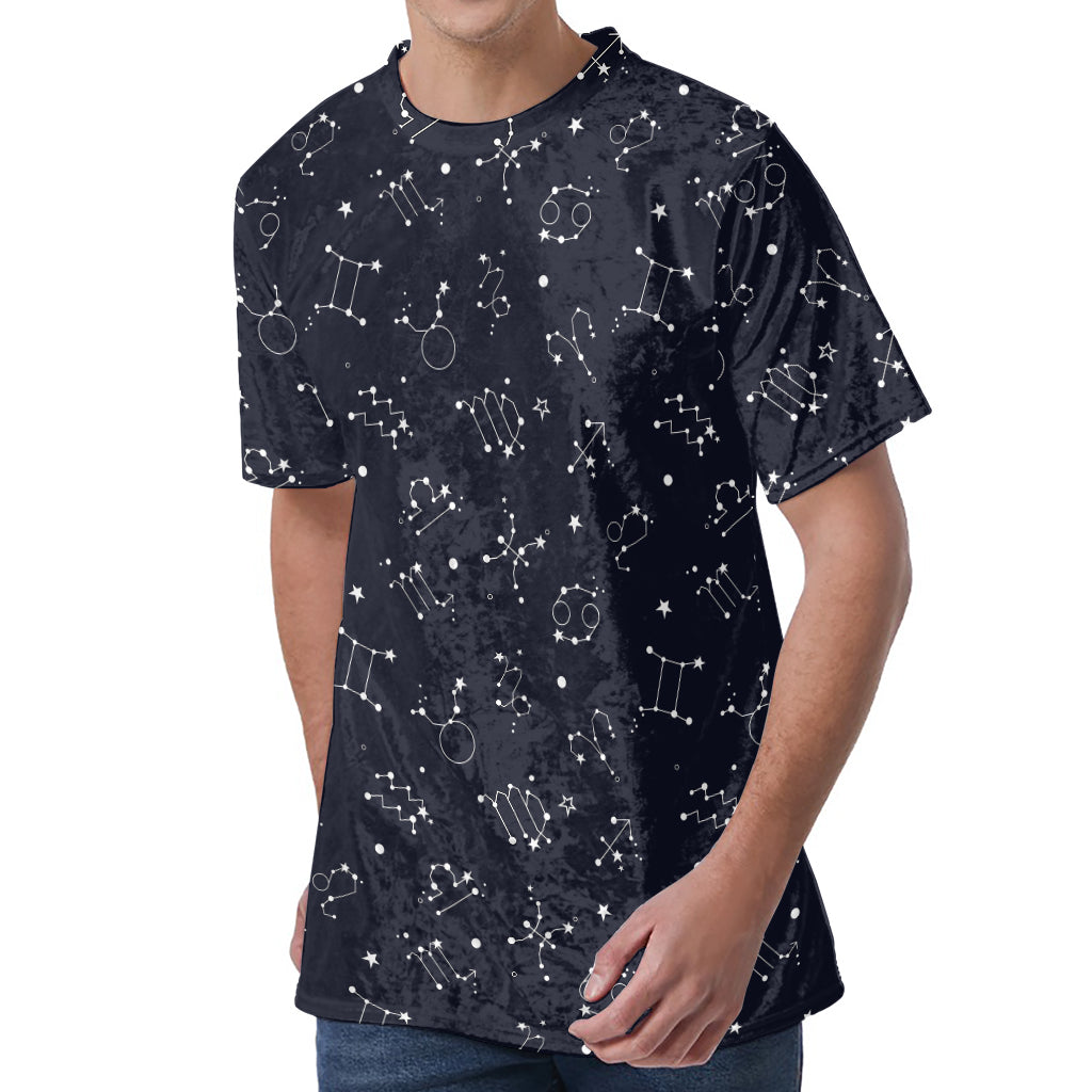 Zodiac Star Signs Pattern Print Men's Velvet T-Shirt