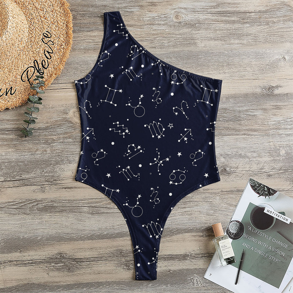 Zodiac Star Signs Pattern Print One Shoulder Bodysuit
