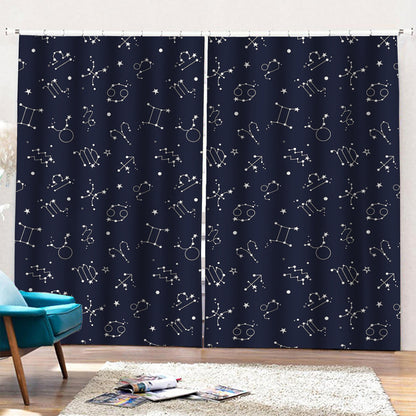 Zodiac Star Signs Pattern Print Pencil Pleat Curtains