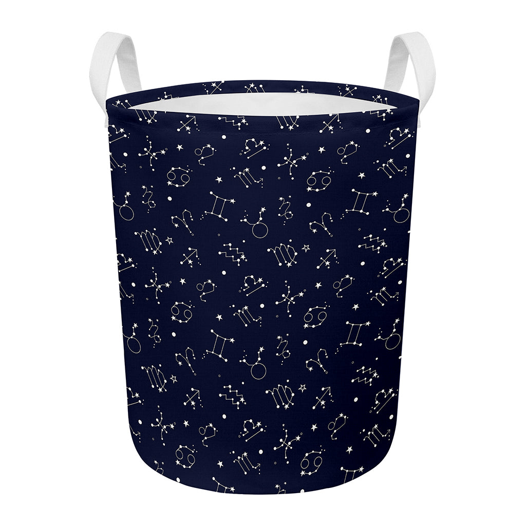 Zodiac Star Signs Pattern Print Round Laundry Basket