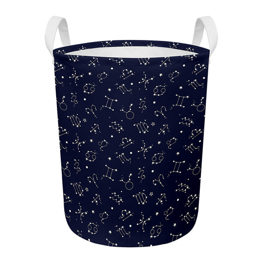Zodiac Star Signs Pattern Print Round Laundry Basket