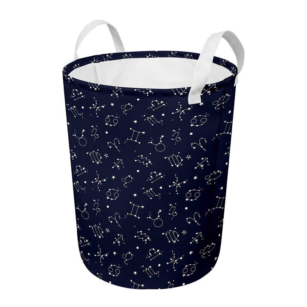 Zodiac Star Signs Pattern Print Round Laundry Basket