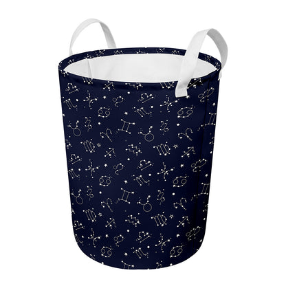 Zodiac Star Signs Pattern Print Round Laundry Basket