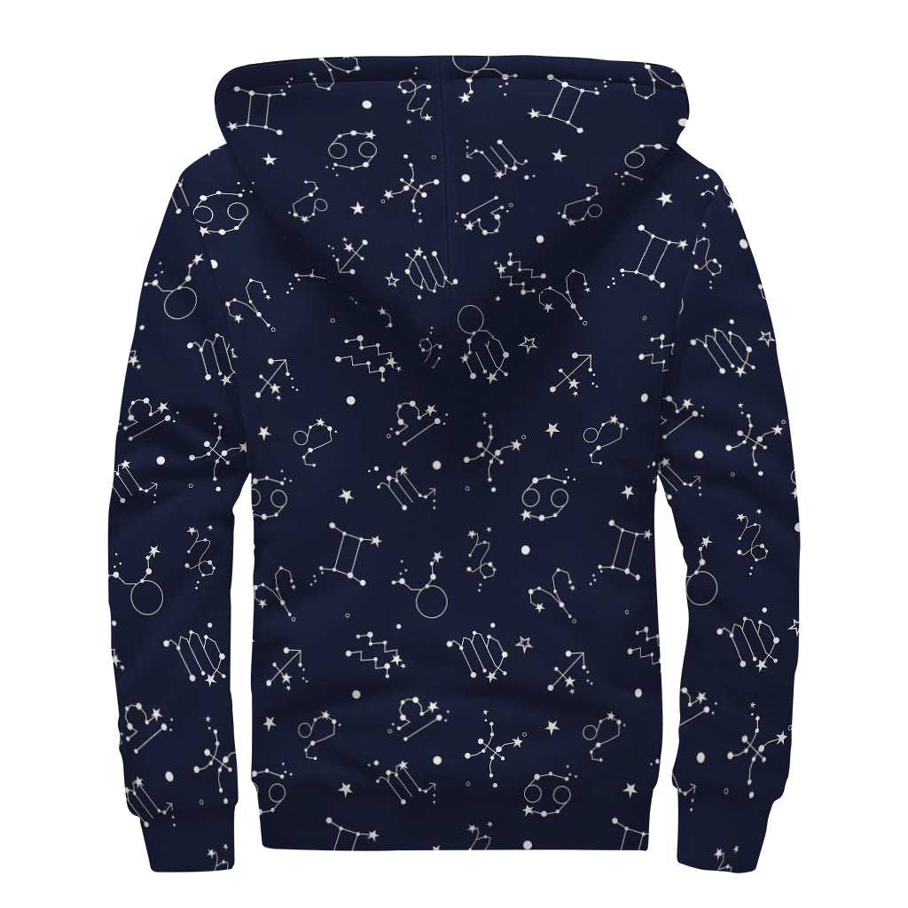 Zodiac Star Signs Pattern Print Sherpa Lined Zip Up Hoodie