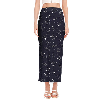 Zodiac Star Signs Pattern Print Side Slit Maxi Skirt