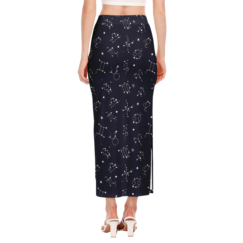 Zodiac Star Signs Pattern Print Side Slit Maxi Skirt