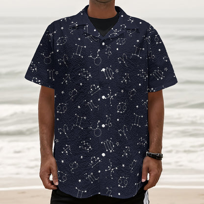 Zodiac Star Signs Pattern Print Textured Short Sleeve Shirt