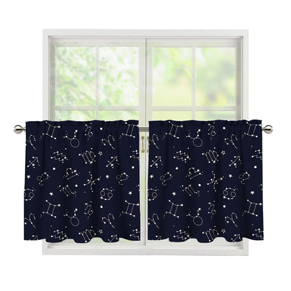 Zodiac Star Signs Pattern Print Tier Curtains