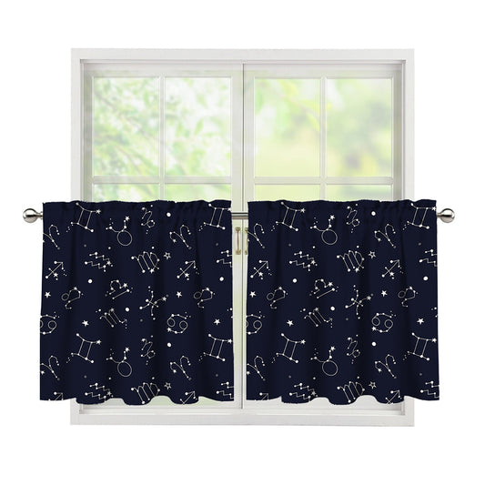 Zodiac Star Signs Pattern Print Tier Curtains