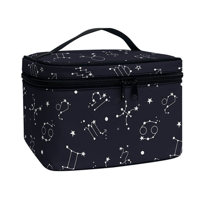Zodiac Star Signs Pattern Print Travel Makeup Bag