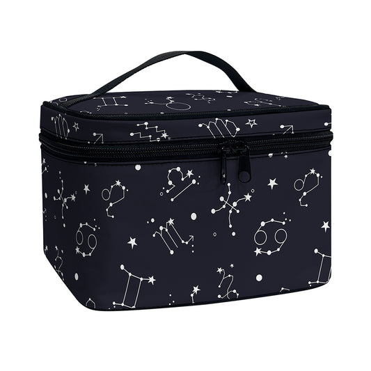 Zodiac Star Signs Pattern Print Travel Makeup Bag