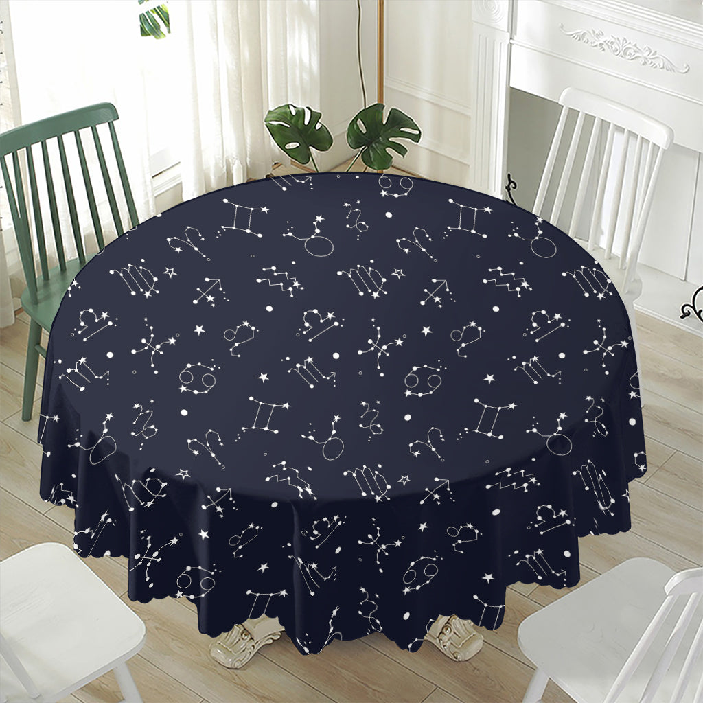 Zodiac Star Signs Pattern Print Waterproof Round Tablecloth
