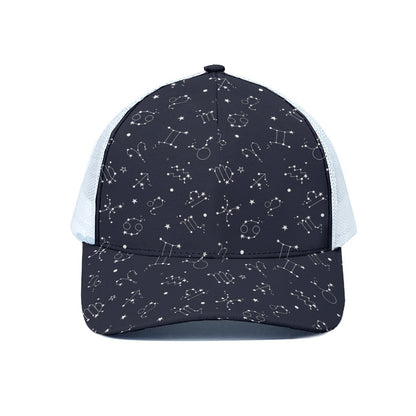 Zodiac Star Signs Pattern Print White Mesh Trucker Cap