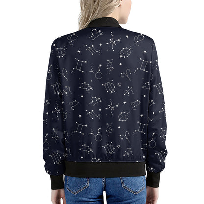 Zodiac Star Signs Pattern Print Women's Bomber Jacket