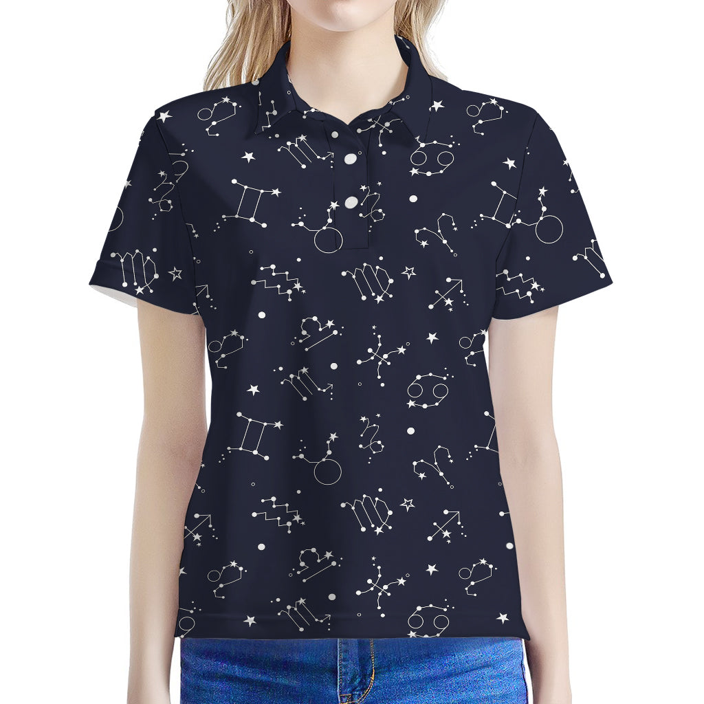 Zodiac Star Signs Pattern Print Women's Polo Shirt